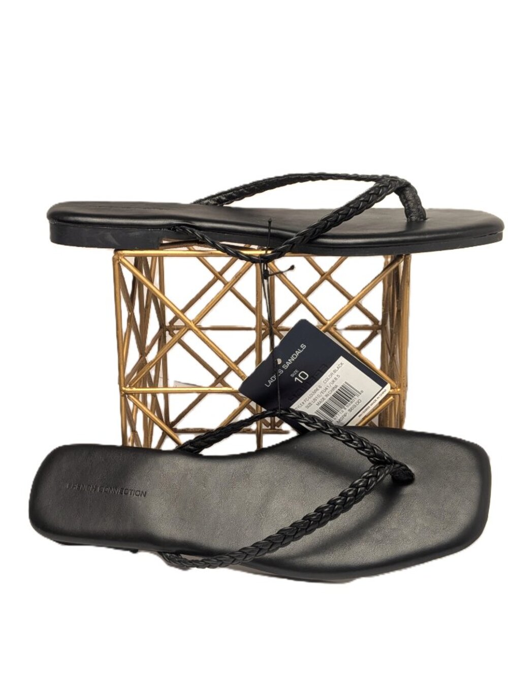 French Connection Louvre Braided Black Thong Sandals Size 10 NWT